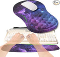 2-in-1 Ergonomic Set Wave Rise Keyboard Wrist Rest and Massage Bulge Slope Mouse Pad Wrist Support Cushion Memory Foam Integrated to Relieve Wrist Pain Galaxy