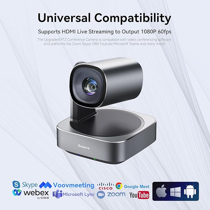 Tenveo VLoop 11X Optical Zoom PTZ Camera Conference Camera USB3.0/HDMI FHD 1080P 60FPS for Video Conferencing Live Streaming Church Services Worship Events Business Meeting Red Dot Design Winner