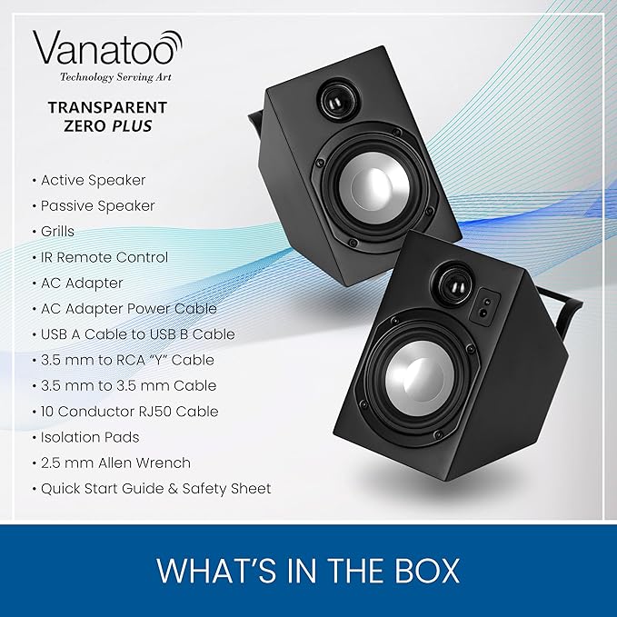 Vanatoo Transparent Zero Plus Near Field Studio Monitor Speakers Pair for TV PC Gaming. 120 Watt Powered Speakers for Desktop and Room use. AUX USB Bluetooth Toslink Optical Remote Control.