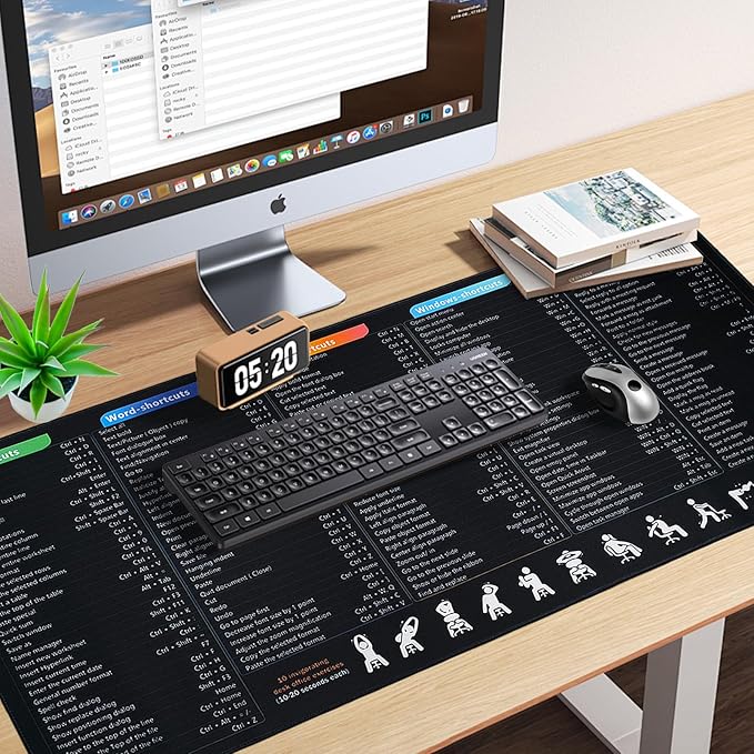 Keyboard Shortcuts Mouse Pad Windows/Excel/Word/PPT/Classic Outlook Cheat Sheet Desk Mat Large XXL Mousepad for Employees Coworkers Appreciation Gifts35.4×15.7 inch