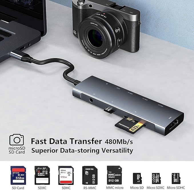 USB C HUB for iPad Pro 9-in-1 Adapter iPad Pro M4 M2 M1 13 12.9 11 inch iPad Air 5 4 Docking Station with 4K HDMI USB-C PD SD/TF Card Reader USB 3.0 3.5mm Headphone Jack Type C Data iPad mini 6
