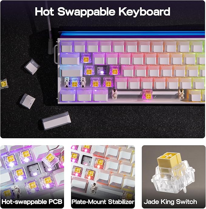 EPOMAKER Aula Hero 68 HE Wired Magnetic Gaming Keyboard 0.01mm Adjustable Actuation Rapid Hall Effect Switch 8kHz Polling 5-Layer Sound Dampening RGB Box &amp Backlight (White Lighthouse)