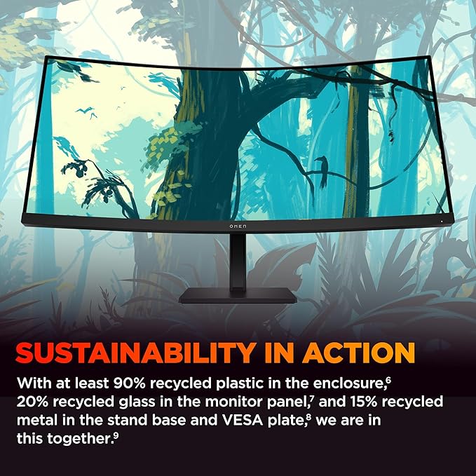 HP OMEN 34 inch WQHD 180Hz Curved Gaming Monitor Wide QHD Display (3440 x 1440) VA Panel VESA DisplayHDR 400 1ms MPRT (with Overdrive) AMD FreeSync Premium Technology Black OMEN 34c G2 (2025)