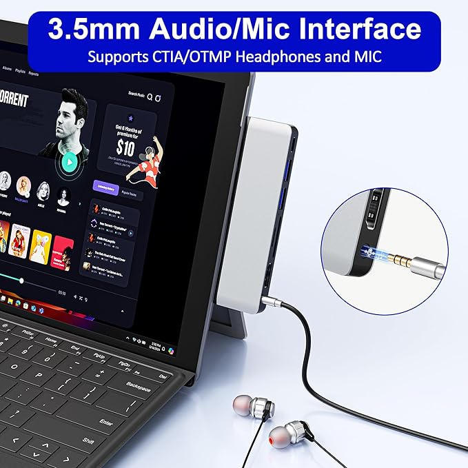 Surface Pro 12 Docking Station Surface Pro 12 Accessories with 4K HDMI Thunerbolt 4 Hub (4K@60Hz Display+ 40Gbps Data+ 100W Charging) 2 USB3.0 SD/TF 3.5mm Audio for Surface Pro 12 inch 2025