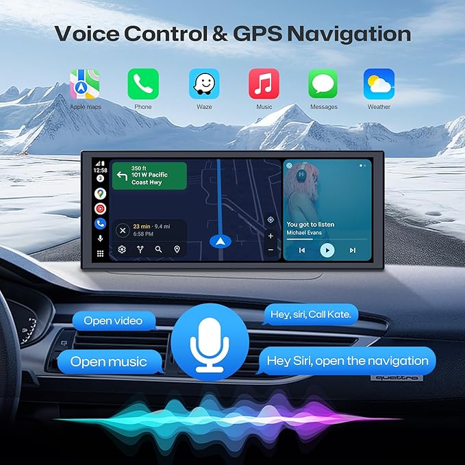 INNOVV V2 10.3Inch Wireless Carplay &amp Android 1920 * 720 IPS Touch Screen for Car Mirror Link Loop Recording GPS Siri with Adjustable Magic Stand