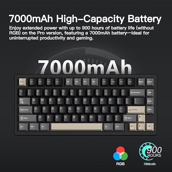 KEEBMONKEY WOBKEY Rainy 75 CNC Aluminum HMX/JWK/Cocoa Switches Triple-Mode Connectivity Mechanical Keyboard with Superior Acoustics RGB/FR4/Silver SUS304/7000mAh/Cocoa Switch (Pro - Black)