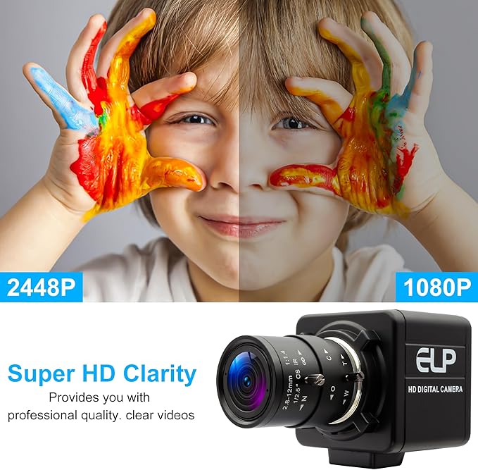 USB Camera - 8MP Security Webcam 4X Optical Manual Zoom Camera 2.8-12mm Adjustable Lens Plug &amp Play for PC Laptop Compatible with Raspberry Pi Windows Mac Linux