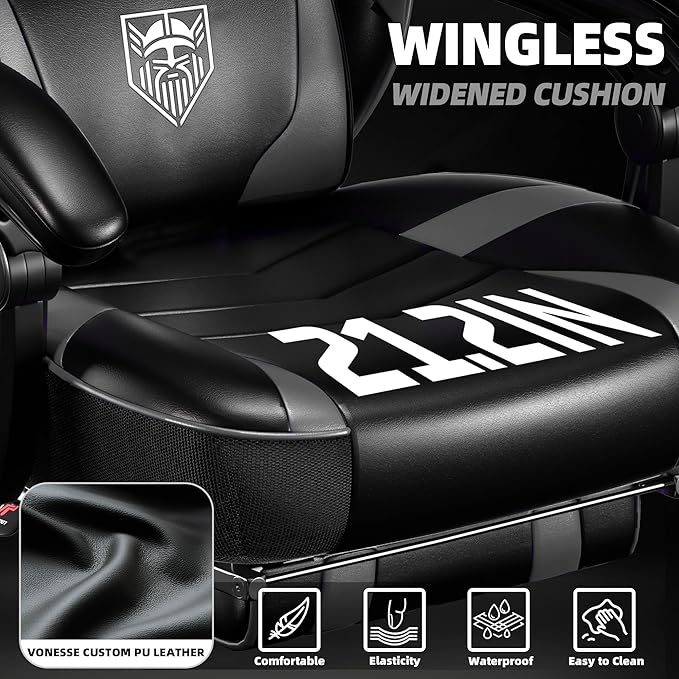 Vonesse Gaming Chair Big and Tall Gaming Chair with Footrest and Massage Gaming Chairs for Adults with Lumbar Support Ergonomic High Back Computer Chair with Pocket Spring Cushion (Grey/Black)