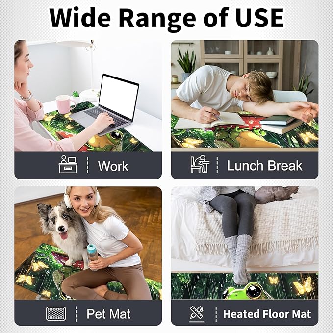 Warm Desk PadHeated Desk Pad Mouse Mat Gamingwith 3 Heating Levels &amp 3 Hours Auto Shut-OffLeather 31.5 x 13 Foot Warmer Keyboard Office MatCute Frog Mushroom