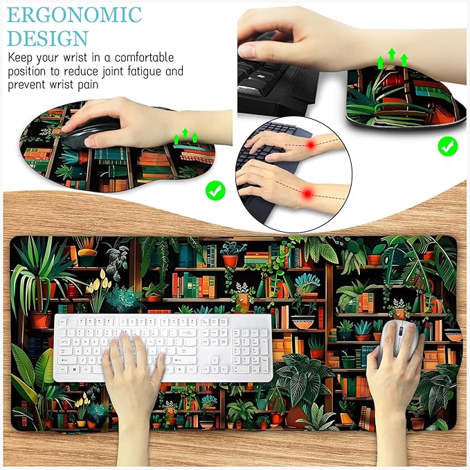 Book Mouse Pad Set Large Desk Matt for Desktop Ergonomic Mouse Pad with Wrist Rest Gaming Mouse Pad Wrist Support Keyboard Mat Cup Coaster Set Cute Office Desk Decor Accessories