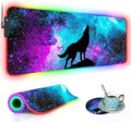 RGB Gaming Mouse Pad with Coffee Coaster XXL Large Glowing LED Mousepad Anti-Slip Rubber Base Computer Keyboard Desk Mouse Mat 31.5 X 11.8 Inch - Blue Galaxy Nebula Wolf