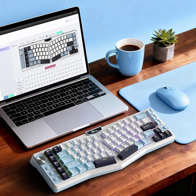 RK ROYAL KLUDGE A72 Alice Ergonomic Wireless Mechanical Keyboard w/Knob/Macro Keys/Touchable Nameplate Tri-Mode 68% 72-Key Gasket Keyboard BT/2.4G/USB-C Hot Swap Win/Mac Software 7500mAh Battery