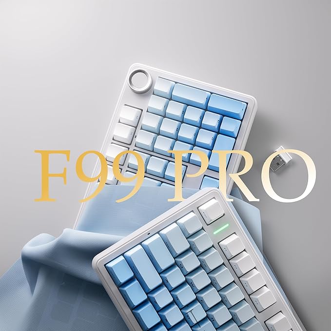 x Aula F99 Pro 99% Mechanical Gaming Keyboard – Wireless Bluetooth 2.4Ghz RF USB-C Wired Keyboard with RGB Backlit Hot-Swappable Pre-lubed Linear Switches PBT Keycaps Numpad Volume Knob