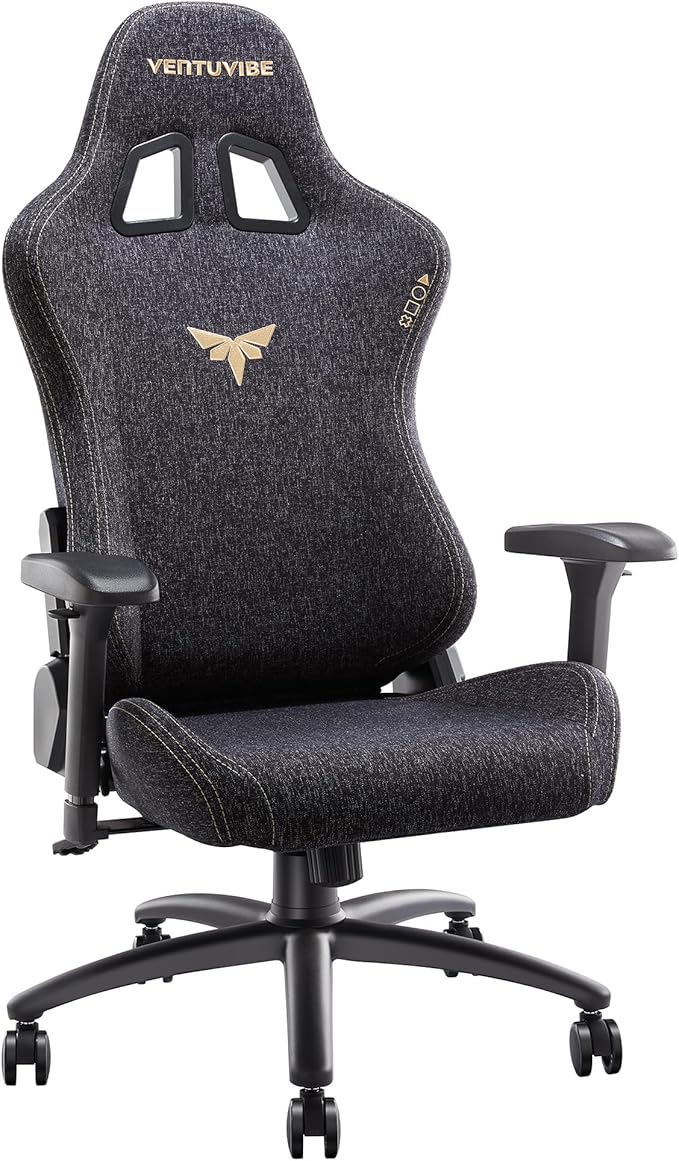 Gaming Chair 4D Adjustable Armrests - 170° Reclining &amp 320lb Capacity High Back Ergonomic Computer Chair with Lumbar Support Fabric Office Chair for Adults (Black)