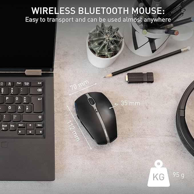 Cherry GENTIX BT Bluetooth Mouse - Optical - Wireless - Bluetooth - Black - 2000 dpi - Scroll Wheel - 7 Button(s) - Small/Large Hand/Palm Size - Symmetrical