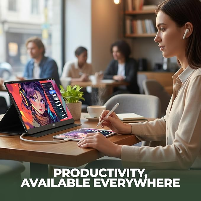 AOC 16T20 Portable Monitor 15.6 FHD 1080p IPS Display USB-C x2 Mini HDMI Built-in Speakers Travel Monitor with Smart Cover Compatible with Laptops MacBook Gaming Console Ready
