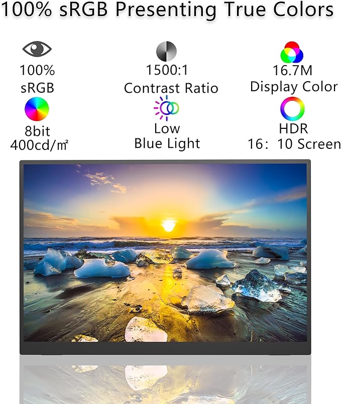 16” Portable Monitor 4K UHD 3840×2400 400 Nits 1500:1 Contrast Gaming DisplayIPS HDR External Second Screen4K Portable Monitor for Laptop/Mac/PC/PS5/Xbox with Speakers StandVESA Compatible
