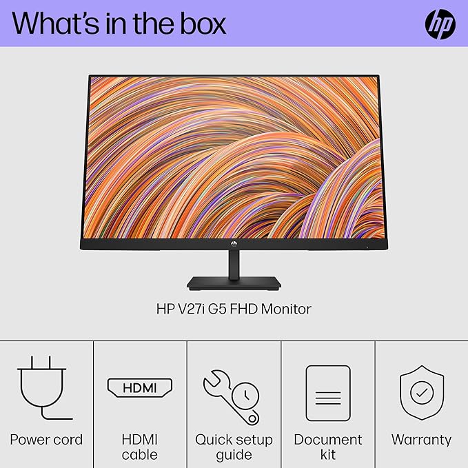 HP V27i G5 27 Inch Full HD Desktop PC Monitor 75Hz AMD FreeSync Low Blue Light Mode Anti-Glare VESA Mountable Tilt Adjustment HDMI VGA DisplayPort Laptop Computer Display Black (Renewed)