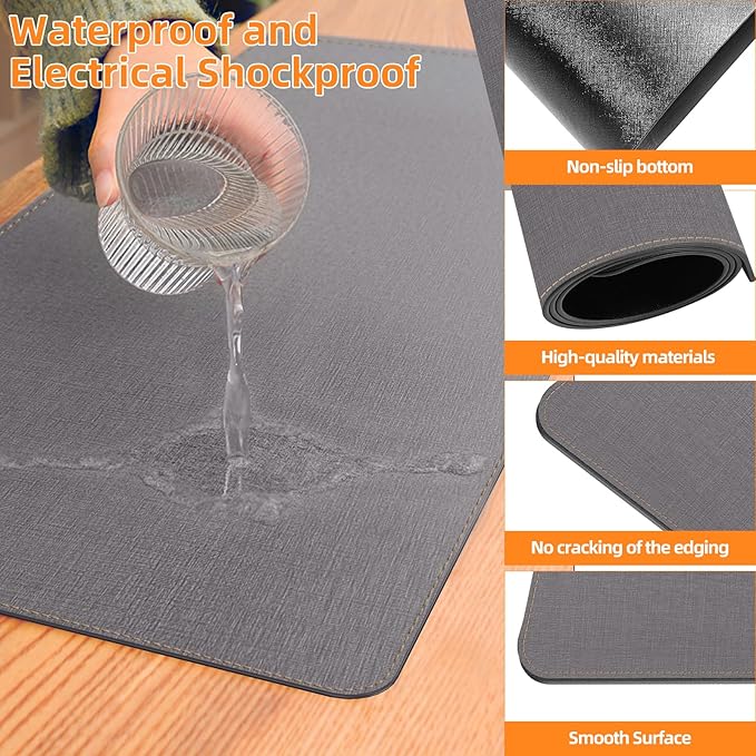 Heated Desk Pad Mouse Pad - Heated Desk Mat - Warm Desk Pad - 3 Levels Heating &amp 4 Hours Auto Shut-Off PU Leather Mouse Pad - 31.5 x 13 inch (Medium Grey)