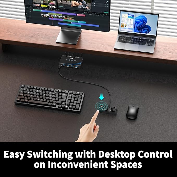 eKL USB 3.0 Switch 4 Computers Sharing Mouse Keyboard Printer Scanner 4 Port USB Switcher with RS232 Serial Switching Remote Controller 3.5mm Mic &amp Headset Audio Jack 4 USB 3.0 Cables Included