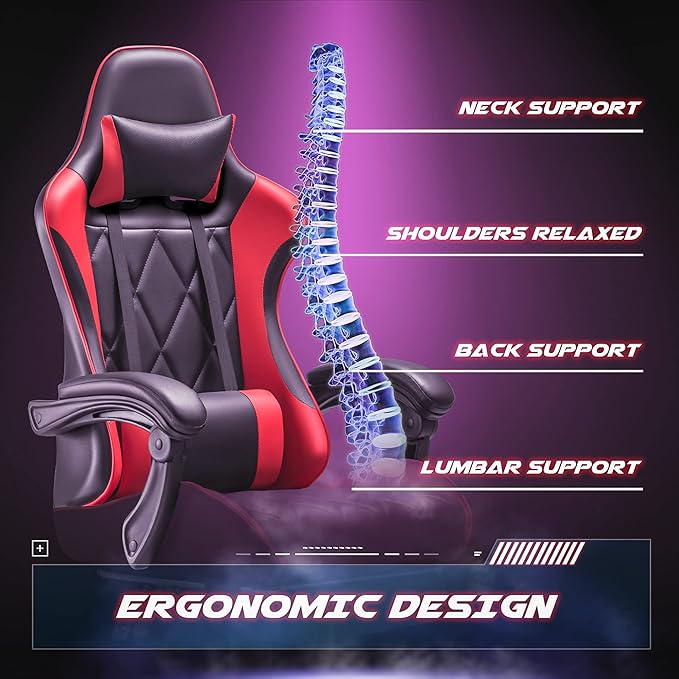 Homall Gaming Chair Computer Chair with Footrest and Massage Lumbar Support Ergonomic High Back Video Game Chair with Swivel Seat and Headrest (Red)