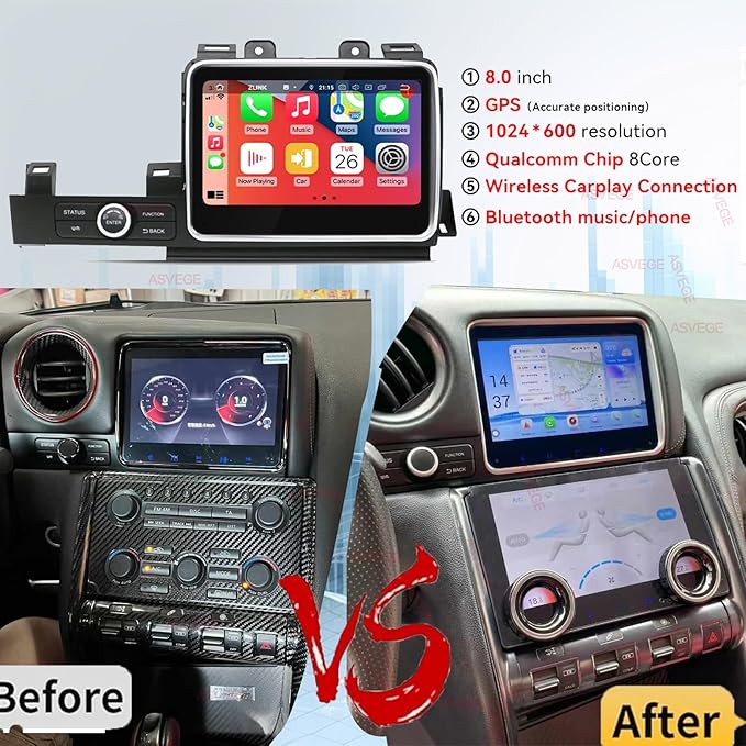 8 Android 13 Car Radio forNissan GT-R GTR R35 2008-2015 Auto GPS Navigation Carplay Stereo with 9 Air Conditioner Panel 8-core Touchscreen Head Unit (4+64GB Radio)