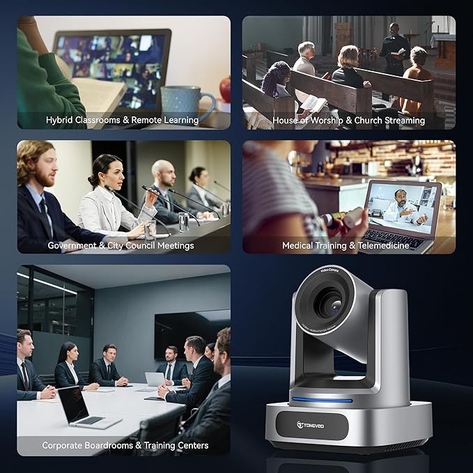 TONGVEO AI 4K PTZ Camera with Auto Tracking 10X Optical Zoom Video Conferencing Camera HDMI &amp USB 3.0 Plug and Play Webcam for Zoom Teams Church Worship Live Streaming Education
