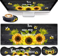 4 in 1 Mouse Pad Combo Large Gaming Mouse Pad + Keyboard Wrist Support + Mouse Wrist Rest + Coaster Table Pad with Stitched Edge Ergonomic Wrist Pad Set Sunflower You are My Sunshine