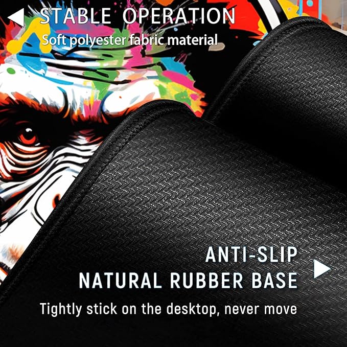 Large Gaming Mouse Pad+ Keyboard Wrist Rest Set Ergonomics Memory Foam Mouse Mat Wrist Rest Support Waterproof Extended Mousepad 31.5x11.8in Gorilla Painted Headphones Desk Pad