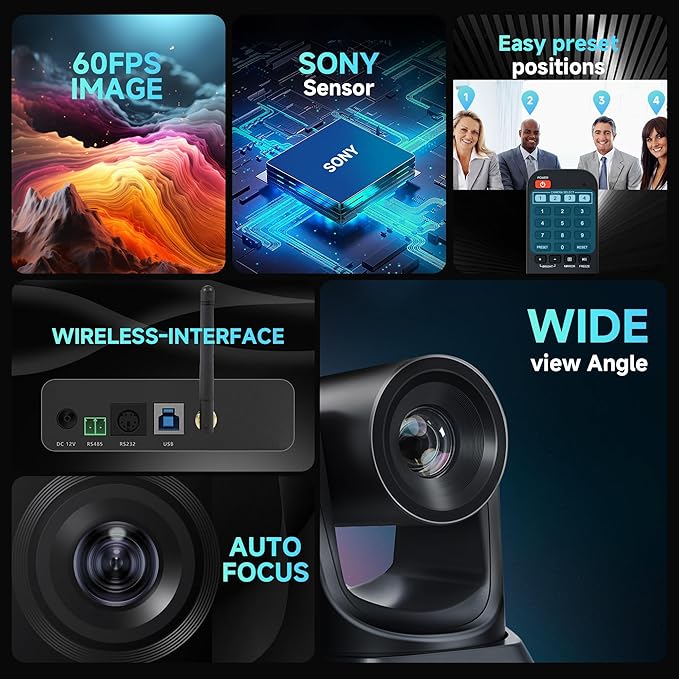 TONGVEO 5.8GHz Wireless Conference Room Camera System with Bluetooth Microphone20X 60fps PTZ Camera for Worship Online Conference Works with Zoom Skype OBS Easy to Set Up