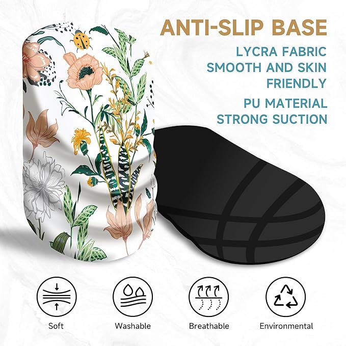 Ergonomic Mouse Pad with Wrist Rest SupportNon-Slip PU BaseMassage for Carpal Tunnel Pain ReliefMemory Foam Mousepad for HomeOfficeWork（Creamy Beautiful Floral）