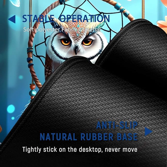 Large Mouse Pad + Keyboard Wrist Rest Set Extended Gaming Mousepad (31.5X11.8 inch) with Non-Slip Rubber Ergonomics Memory Foam Mouse Wrist Rest Support Dreamcatcher and Owl XXL Desk Pad