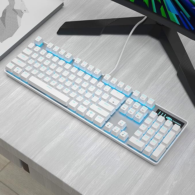 MageGee Mechanical Gaming Keyboard Wired USB Adjustable Backlight Keyboard New Mechanical Storm 100% Anti-ghosting Keyboards with Blue Switches for Windows PC/MAC Games (White)