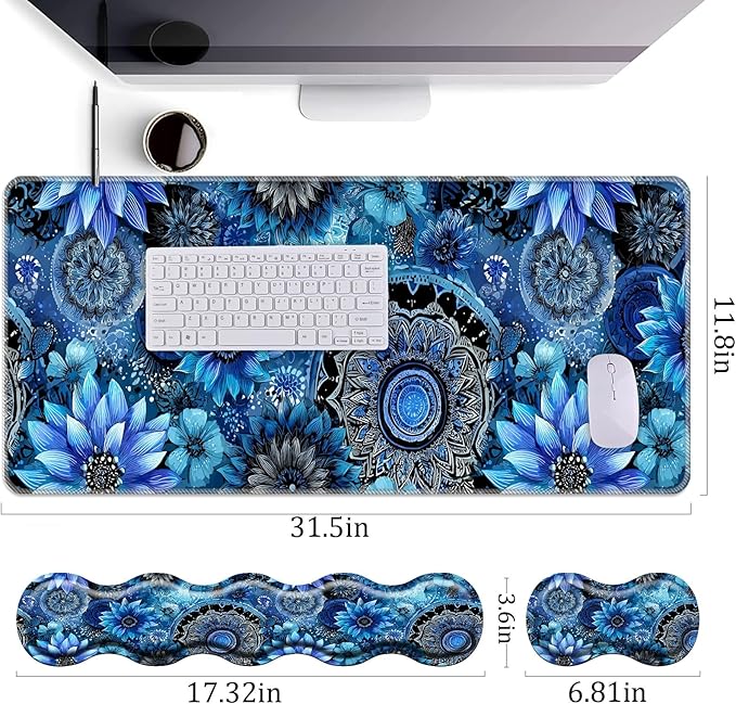 Keyboard Wrist Rest+Mouse Wrist Pad+Desk Pad SetMemory Foam Ergonomic Easy Typing Pain Relief for Computer Laptop Office Home - Mandala
