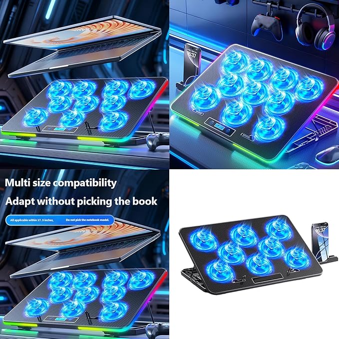 Ergonomic RGBs Laptop Coolers for Gaming Devices Universals 14-17.3inch Enhances Heat Transfer Metal Construction Fast Speed Laptop Coolers
