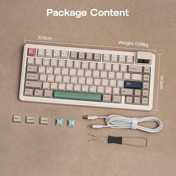 EPOMAKER RT82 Wireless Mechanical Keyboard with Screen VIA Custom 2.4GHz/USB-C/BT5.0 RGB Backlit Gasket 5-Paddings PBT Keycaps Hot-Swap Retro Gaming Keyboard (Sea Salt Silent)