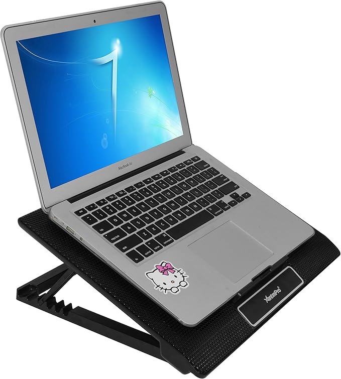 Portable Metal Mesh Laptop Cooler Cooling Pad 6 Quiet Fans w/Blue LED Light 6 Adjustable Levels Up to 17 Inch Notebook 2 USB Interface w/Speed Control Switch Non-Slip - Black (11149)