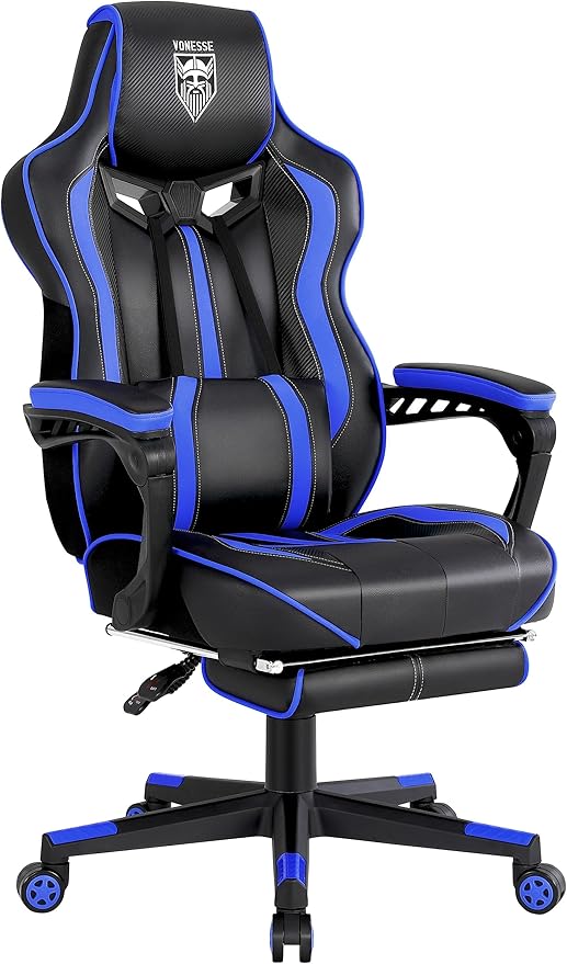Vonesse Gaming Chairs for Adults Gamer Chair with Footrest and Massage Reclining Big and Tall Ergonomic Gaming Chair Computer Chairs for Heavy People 300LBS (Blue/Black)