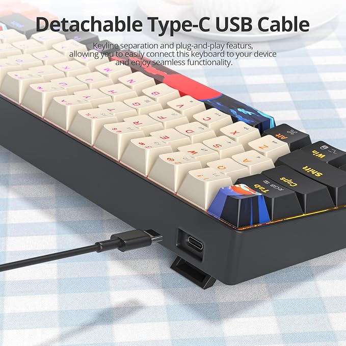 Orange Mechanical Gaming Keyboard 65 Percent Red Switch RGB Keyboard 65% 68 Keys Small Wired Key board PBT Keycaps Anti-Ghosting Mini Keyboards for Business Trips Game/Office (68 Carbon)