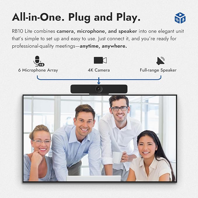 ROCWARE RB10 Lite 4K Ultra HD All-in-One BYOD USB-C Videobar – 120° Ultra-Wide Camera AI-Powered Framing Beamforming Mic Array &amp Full-Range Speaker for Huddle Rooms and Remote Meetings