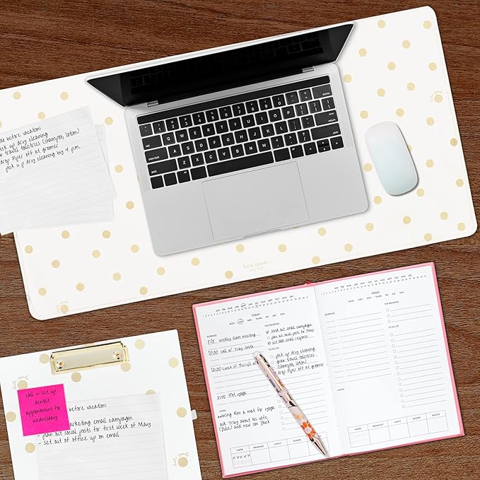 Kate Spade New York Decorative Desk Pad Vegan Leather Keyboard and Mouse Pad for Desktop Gold Dot with Script