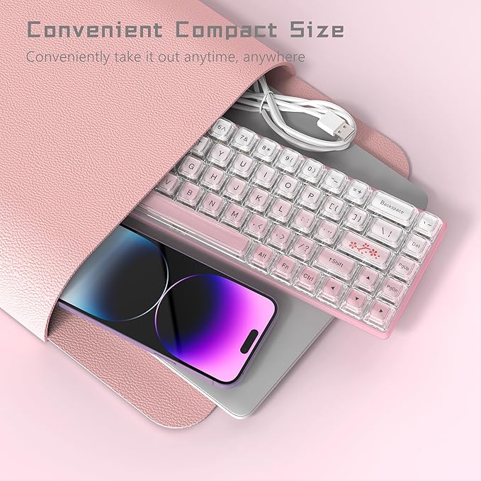 Womier 60% Keyboard Gaming Pink - Wired Creamy Mechanical Keyboard WK68 Hot-Swappable RGB Custom Mini Key Board with Arrow Keys/Software Supported Prelubrication Linear Switch (WK68-Pink)