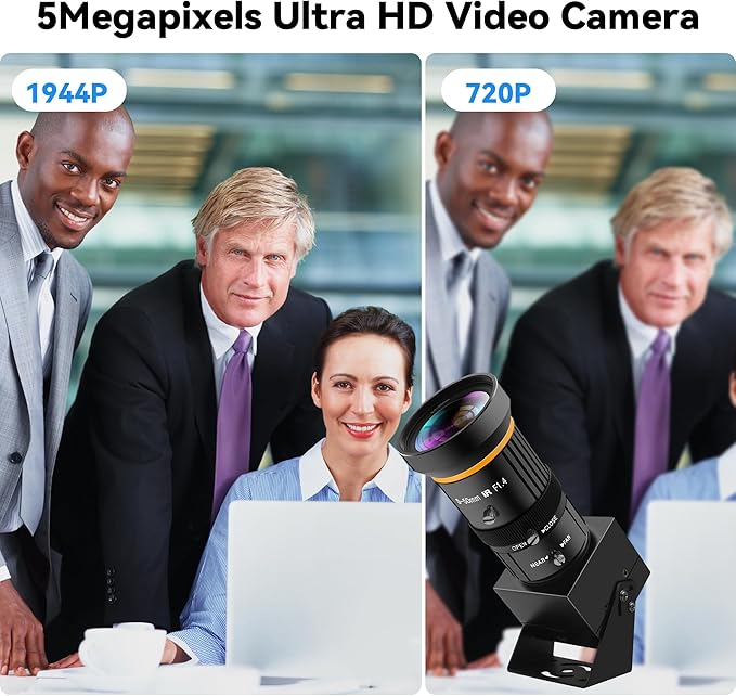 USB Webcam 5MP Color Industrial USB Camera with CS-Mount 5-50mm 10X Manual Zoom Lens – 1944P@30fps Plug-and-Play for PC Live Streaming Video Conferencing &amp Projects
