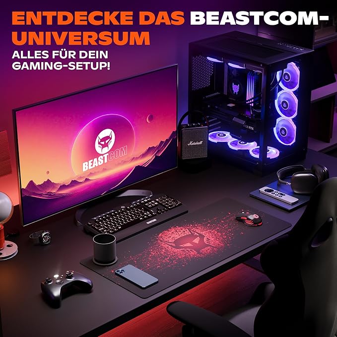 BEASTCOM Hero X2000 Gaming Mouse Pad Red - XL Mousepad 36x 12 Large Mouse Pad - Thick Cloth Desk Mat for Keyboard and Mouse - Non Stitched Edges &amp Anti Sweat Design