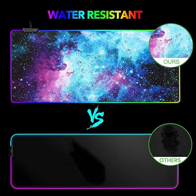 AIMSA RGB Gaming Mouse Pad Extended Large Led Mousepads Non-Slip Rubber Base with 14 Lighting Modes Computer Keyboard Mat Soft Desk pad Waterproof 35.4 x 15.8 inches Galaxy Nebula Universe