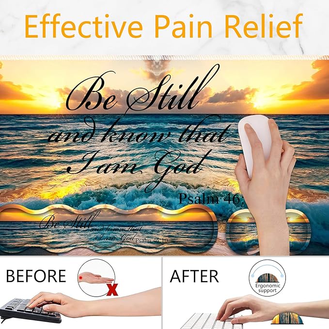 Large Mouse Pad Set Desktop Mouse Pad + Keyboard Wrist Pad + Mouse Wrist Pad + Coaster Ergonomic Memory Foam Multi-Functional Desk Mat - Sunset Beach