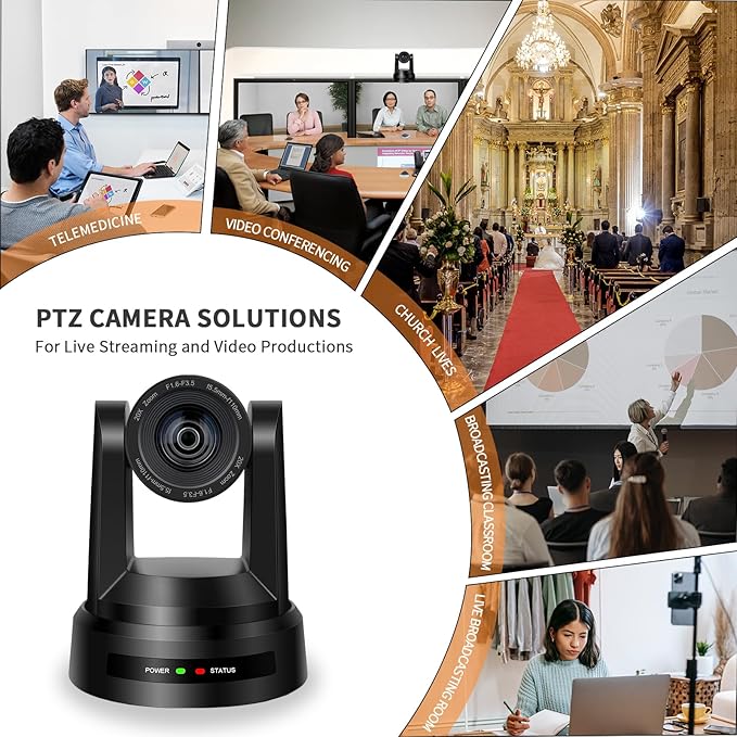 PTZ Camera 4KAI Auto Tracking USB3.0/3G-SDI/LAN HDMI PTZ Camera 20X Optical +16X Digital Zoom with PoE Live Streaming for Church WorshipOBSFacebookYouTube