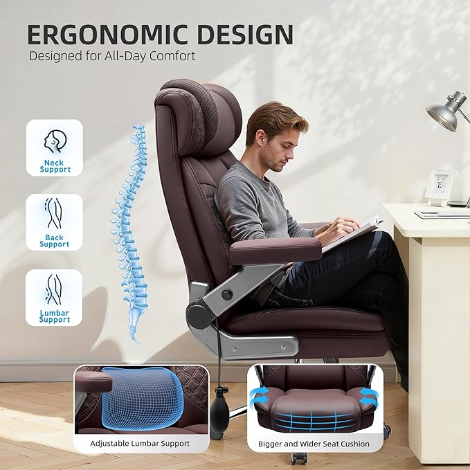 Office Desk Chair Big and Tall Executive Office Computer Chair Extra Wide 500LBS Heavy Duty Office Chair High Back Ergonomic Office Gaming Chair with Adjustable Lumbar Support &amp 5D Flip Arms
