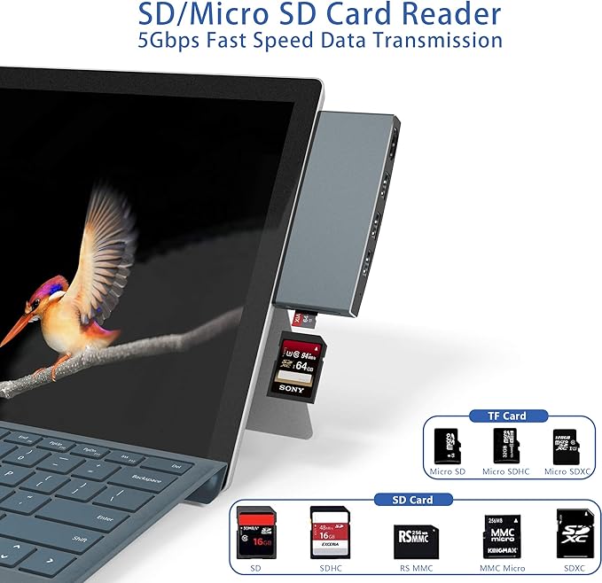 Surface Pro 6/ Pro 5/ Pro 4 Docking Station USB Hub Surface Pro Docking Station with 4K HDMI 3X USB3.0 Ports SD/TF Card Reader Accessories for Microsoft Surface Pro 4/5/6