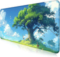 Simple and Cute Anime Landscape Computer Mouse Pad Large Green Plant Outdoor Landscape Office Desk Pad 35.4 x 15.7 x 0.12 Inch Sewn Edge Non Slip Rubber Base Mouse Pad